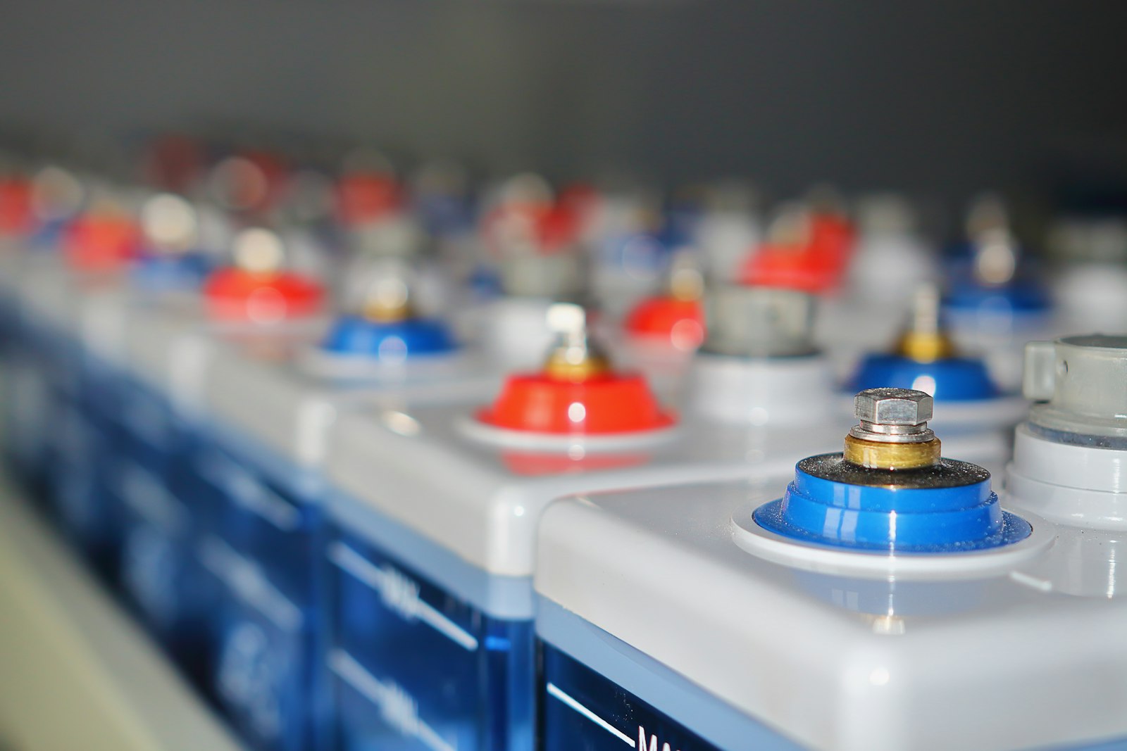 Rows of industrial battery cells